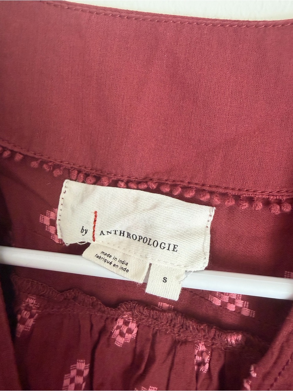 Anthropologie Burgundy Printed Smocked-Waist Sleeveless Tank - Picture 6 of 8